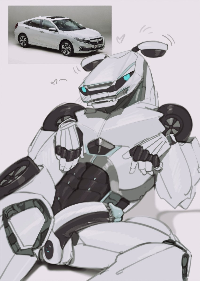 1boy abs anthro blue_eyes car ear heart honda kogito living_machine male male_only metallic_body muscles muscular muscular_male penis vehicle white_body