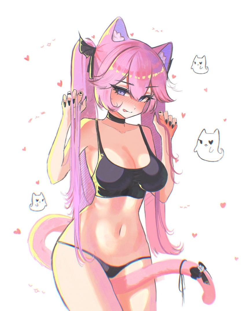 1girls bedroom_eyes black_thong black_topwear black_underwear cat_ears cat_tail catgirl child_bearing_hips dabi_(s7nsles) indie_virtual_youtuber light_skin nyatasha_nyanners pink_hair purple_eyes tail_between_legs virtual_youtuber wide_hips