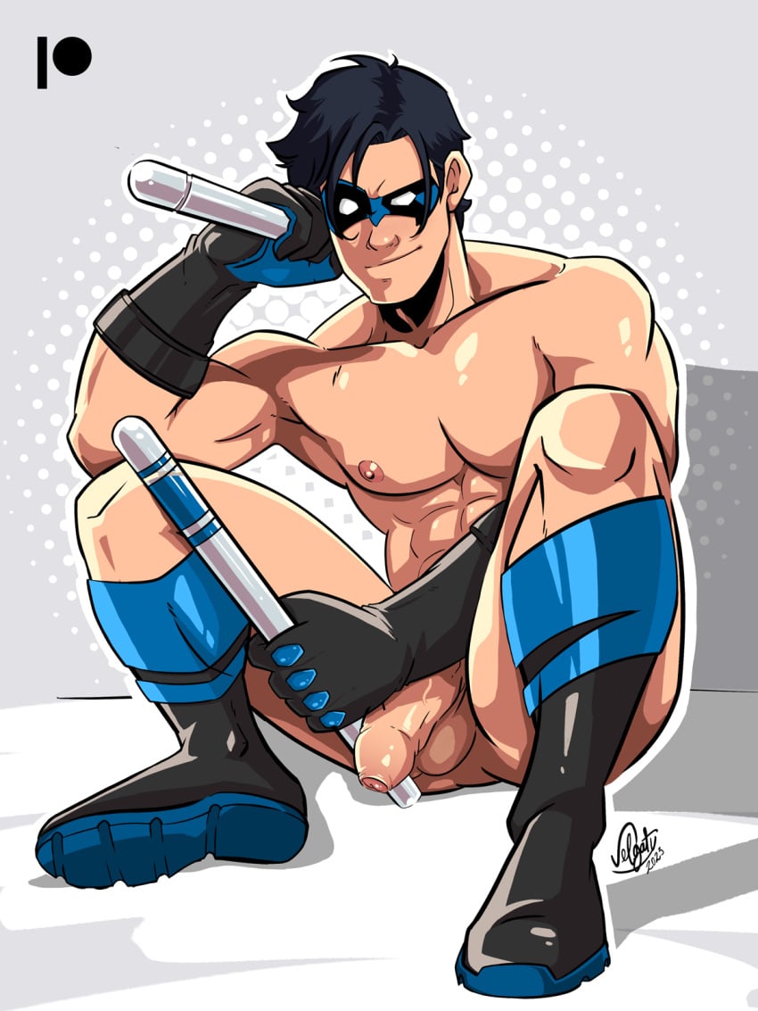 balls boots dc dc_comics dick dick_grayson gloves hero huge_balls huge_cock male male_only naked naked_male nightwing nude nude_male penis penis_out titans velgaty