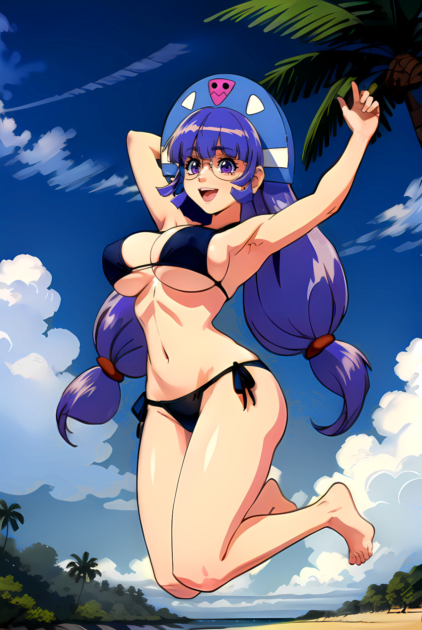 ai_generated bikini glasses gluko mon_colle_knights purple_hair rokumon_tengai_mon_colle_knight