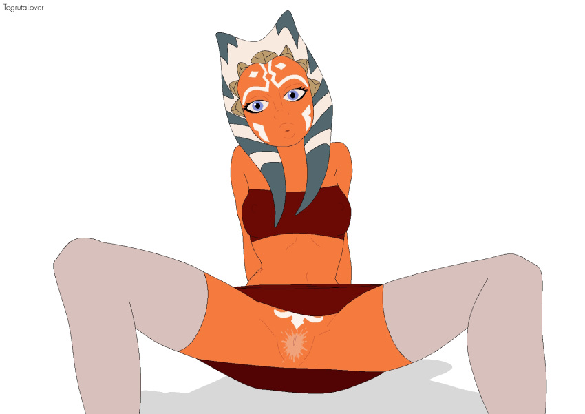 1girls :o ahsoka_tano alien alien_girl alixvalove arms_behind_back artist_name blue_eyes bodily_fluids bottomless bottomless_female breasts bulge clone_wars clothed clothed_female clothing crab_pose eyelashes eyes facial_markings front_view fully_clothed horn humanoid legs looking_at_viewer nipple_bulge no_panties no_underwear open_eyes presenting presenting_pussy pubic_tattoo pussy_juice rear_view red_clothing shadow shirt simple_background skirt slim_waist small_breasts socks solo spread_legs star_wars stockings tentacle tentacle_hair the_clone_wars:_season_one thighhighs togruta tubetop upskirt white_background young