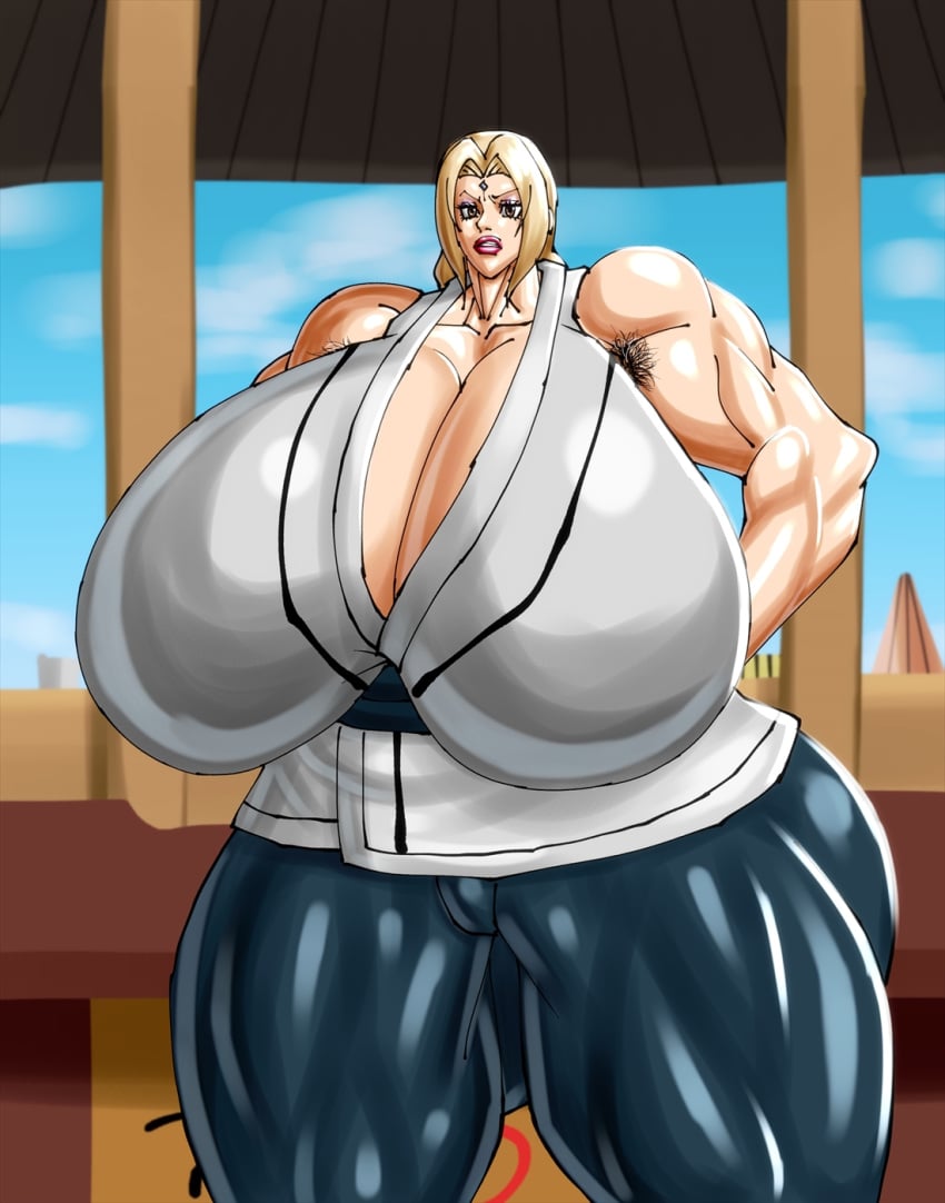 armpit_hair cleavage fully_clothed gigantic_breasts hanging_breasts huge_ass naruto naruto_(series) naruto_shippuden negoto_(nego6) thick_thighs tsunade wide_hips