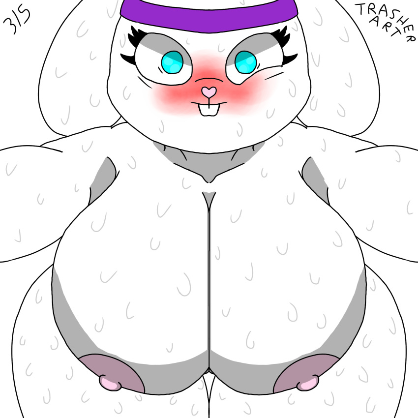 anthro big_breasts blush bunny_(zoobe) bunny_ears bunny_girl bunnygirl headband lagomorph nipples rabbit sweat zoobe