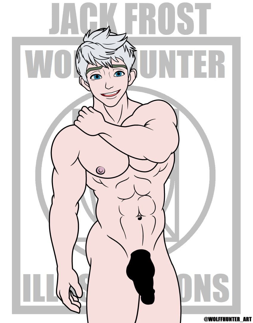 cartoony censored_penis dreamworks erection heavily_censored jack_frost long_hair male_nipples male_only male_pubic_hair masculine mature_male muscles muscular_male paramount_pictures pecs rise_of_the_guardians smile smiling smooth_skinned_male solo veiny_penis white_background wolffhunter_art