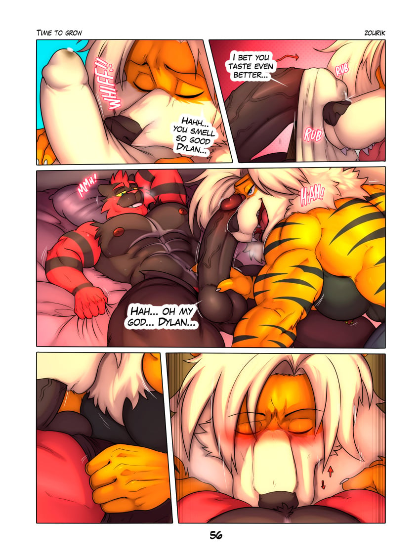 abs absurd_res anthro arcanine biceps big_muscles big_penis blush bulge comic duo dylan_(zourik) fellatio furry gay generation_1_pokemon generation_7_pokemon genital_outline genitals hi_res incineroar leo_(zourik) male male/male male_only muscular muscular_male nintendo oral pecs penile penis penis_outline pokemon pokemon_(species) sex zourik