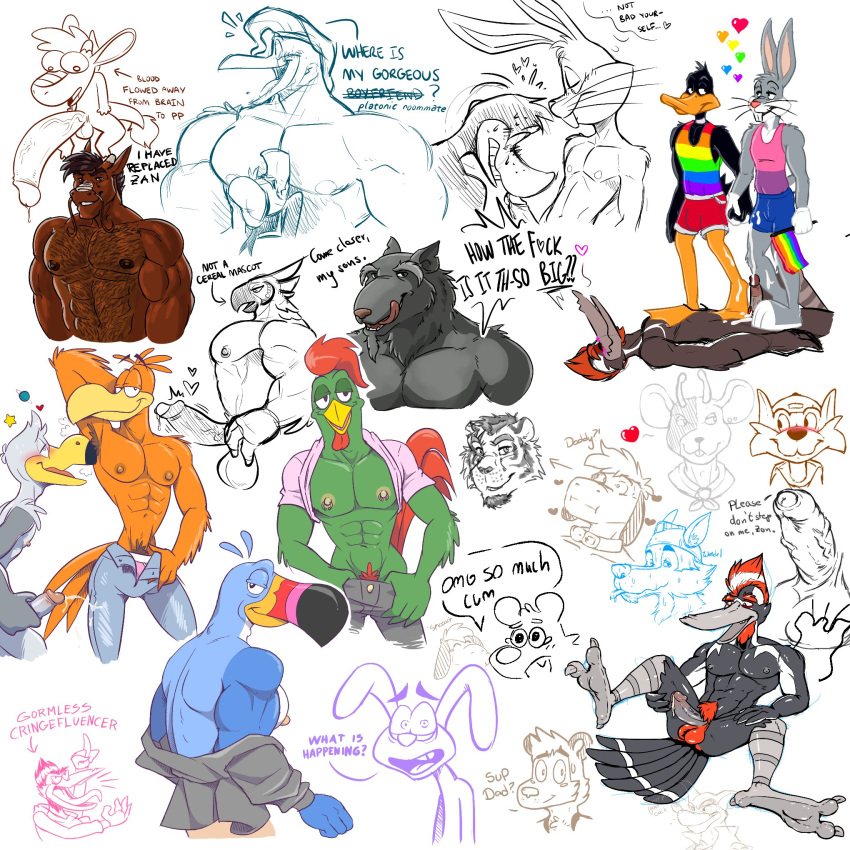 abs anthro anti_dev bailey_(brogulls) biceps bodily_fluids bugs_bunny cocoa_puffs corn_flakes cornelius_(kellogg's) crew_(anti_dev) cum daffy_duck erection feral froot_loops general_mills genital_fluids genitals group hi_res humanoid kellogg's looney_tunes male male/male mascot master_splinter nipples obliques pecs penis teenage_mutant_ninja_turtles toucan_sam triceps trix trix_rabbit warner_brothers