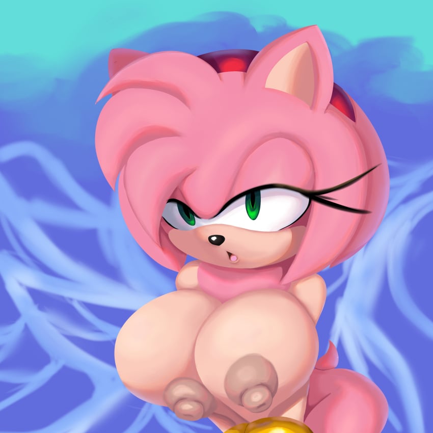 1girls amy_rose big_breasts bracelet breasts female general_godzilla gloves green_eyes hairband nude nude_female pink_fur sega sonic_(series) thighs