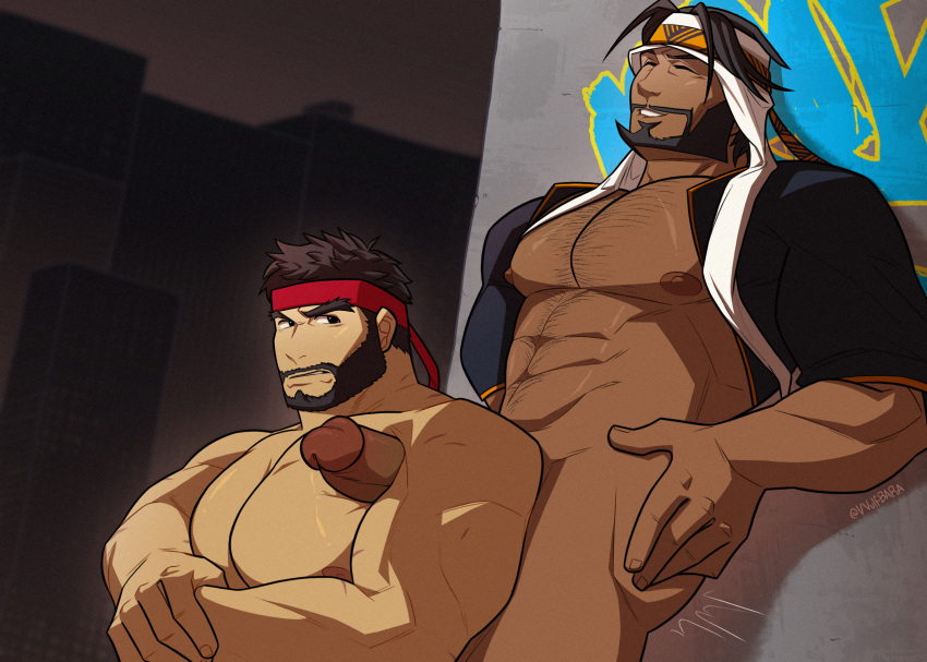 2boys armpit_fetish armpit_sex armpits boner erection gay gay_sex male male/male male_boobs male_only nude public public_sex rashid ryu_(street_fighter) street_fighter street_fighter_6 vvulfbara