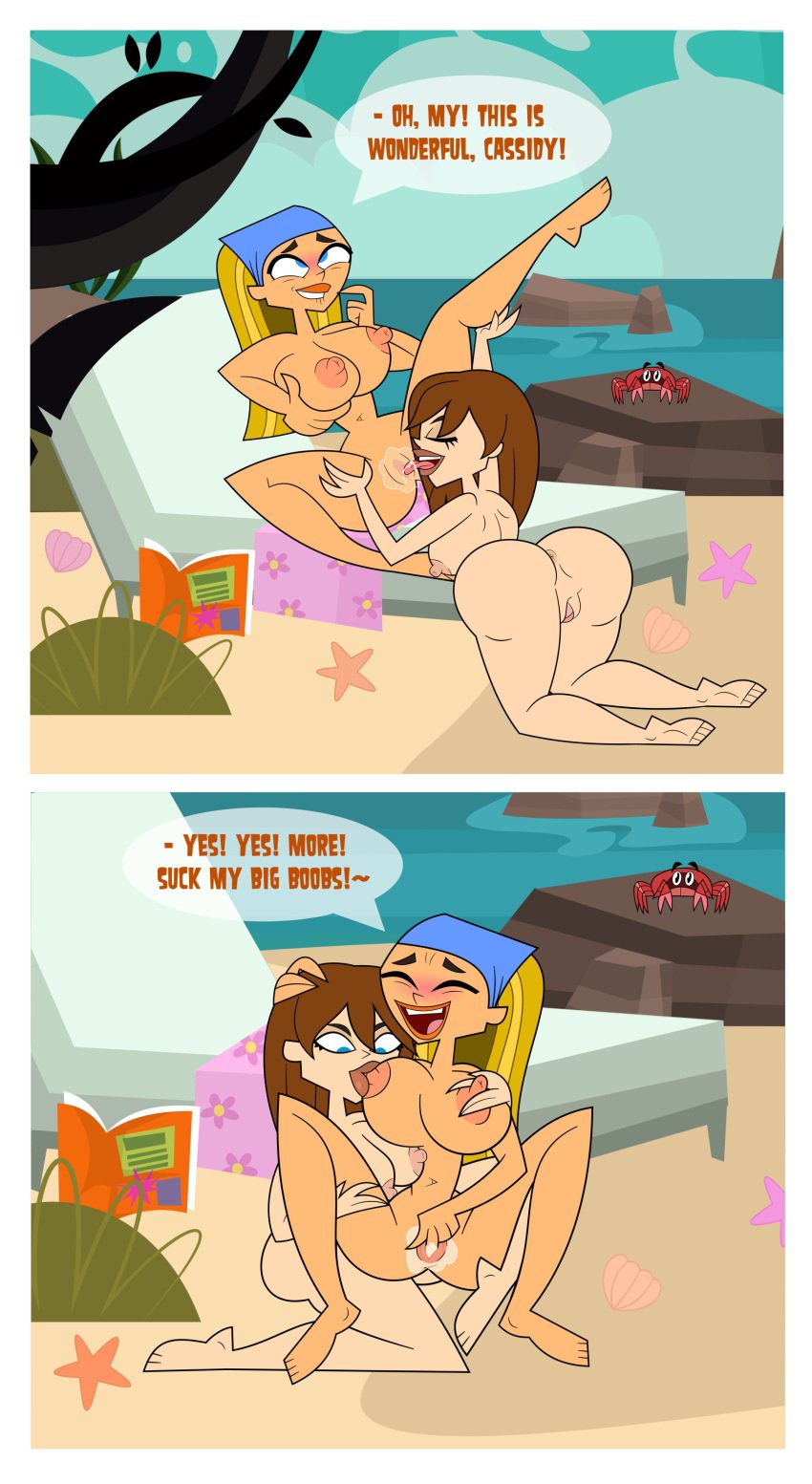 2girls anus ass belly_button bellybutton big_ass big_breasts biting_lip blonde_hair blue_eyes blush blushing blushing_at_partner breast_sucking breasts brown_hair butthole cartoon_network cassidy_(tdi) clam clam_shell comic commission completely_naked completely_nude crab crossed_eyes dialogue eyes_closed fingering_pussy fingering_self holding_breast lesbian lesbian_sex licking_pussy licking_vagina lindsay_(tdi) lip_biting long_hair multiple_girls naked nude original_character pennsatucky pussy pussy_juice shell smile smiling speech_bubble starfish sucking_nipples tongue tongue_out total_drama_island vagina waterfall yuri