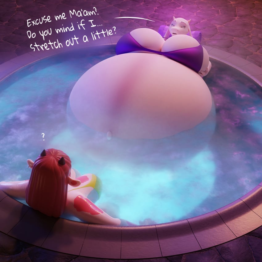 belly_bulge belly_button belly_expansion big_belly comic comic_page comic_panel expansion fertile fertilization hot_tub hyper_pregnancy inflated_belly inflation inflation_fetish oc original_character pool poolside pregnancy pregnant pregnant_belly pregnant_female pressure_purse purple_swimsuit stomach_inflation tagme toriel undertale undertale_(series) white_fur