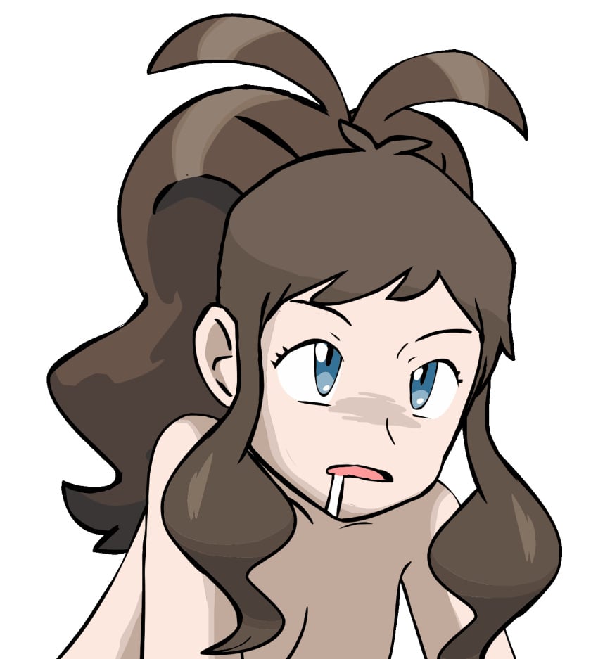 animated anon brown_hair brown_hair_female color colored drooling edit edited hilda_(pokemon) panting pokemon puffy_hair tagme third-party_edit transparent_background w.t.dinner