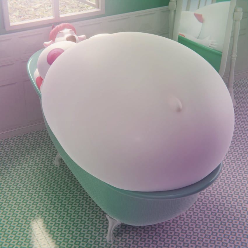 bath bathing bathroom bathtub belly belly_bulge belly_button belly_expansion belly_inflation big_belly bloated bloated_belly bloated_stomach cow_girl cow_print cowgirl expanding expansion hannah inflation inflation_fetish oc original_character pink_hair pink_nipples pressure_purse stomach_inflation swelling swelling_belly tagme white_body white_fur