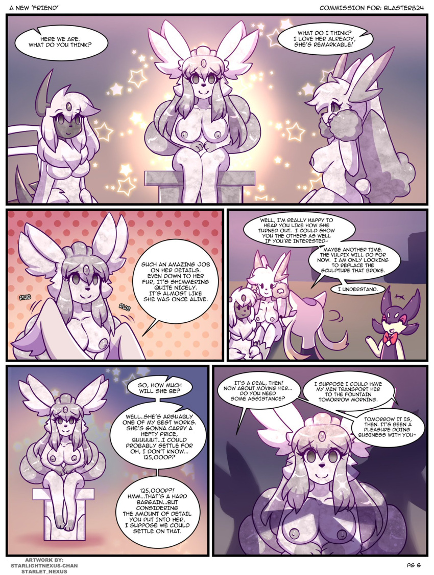 abducted absol captured comic completely_nude completely_nude_female dialogue lopunny mienshao nude nude_female petrification pokémon_(species) pokemon pokemon_(species) purrloin starlight_nexus stars vulpix