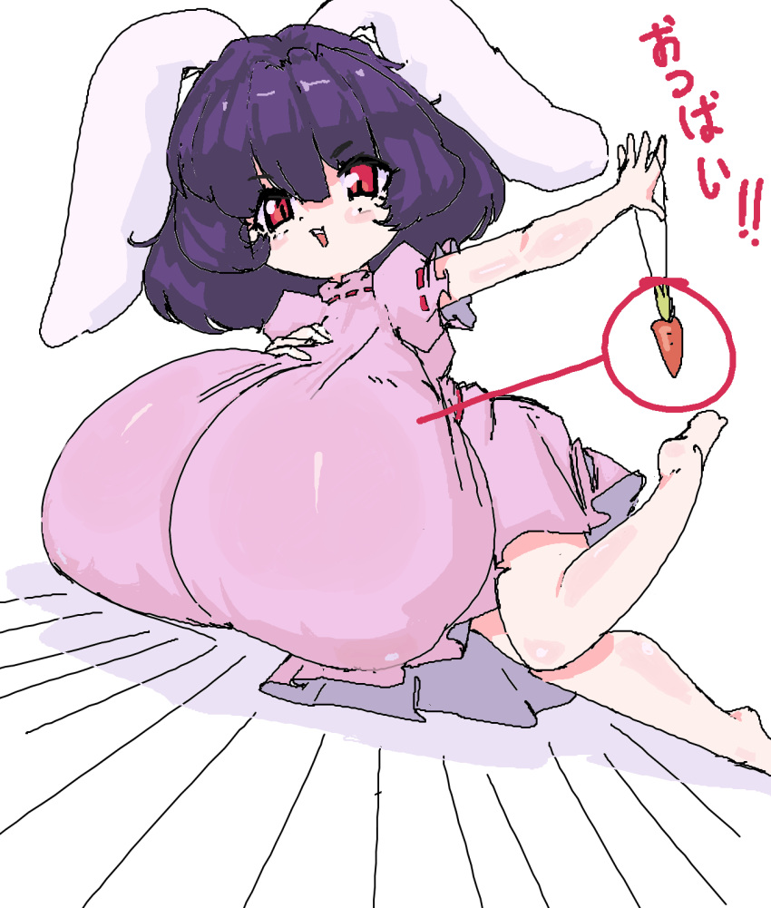 1girls 2d 2d_(artwork) alternate_breast_size black_hair carrot digital_drawing_(artwork) digital_media_(artwork) gigantic_breasts huge_breasts hyper hyper_breasts lewdzurinderz rabbit_ears rabbit_girl shortstack solo tewi_inaba touhou