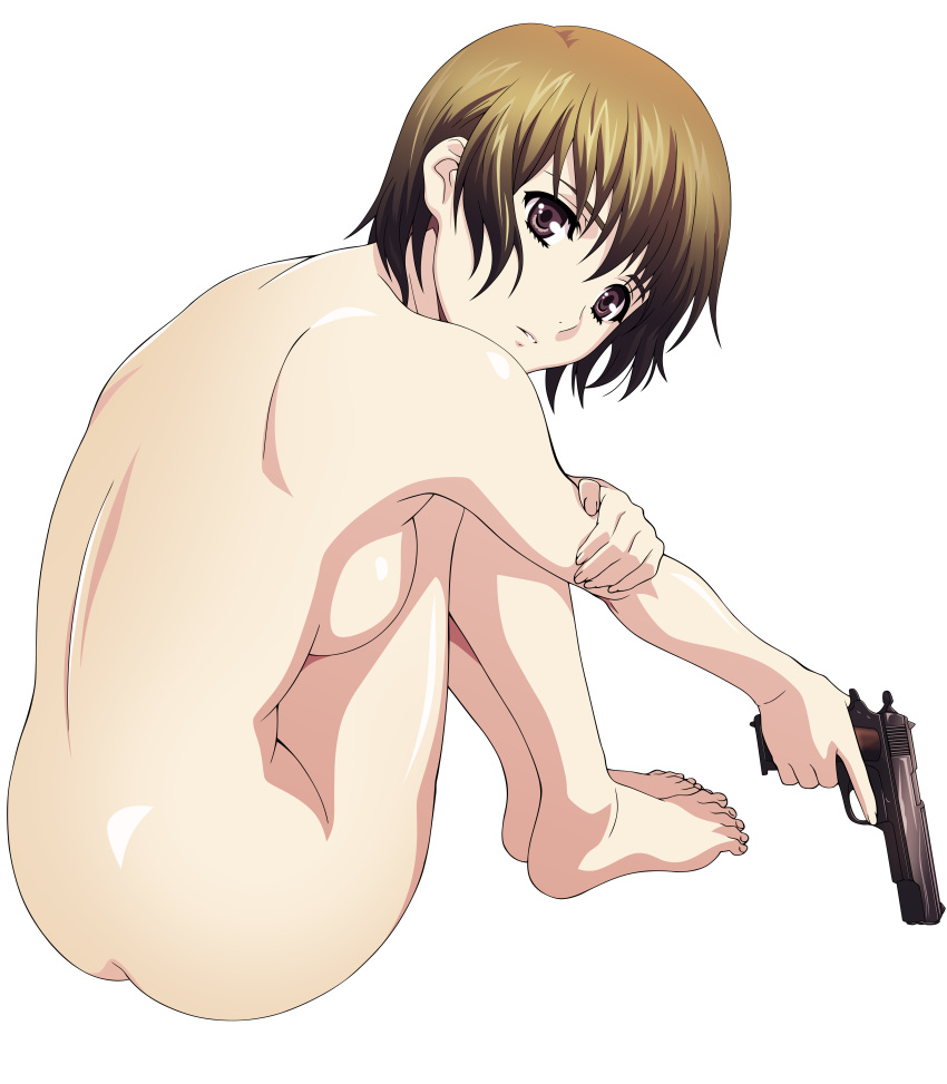 1girls absurdres alpha_channel ein_(phantom) feet gun highres nude phantom_of_inferno solo toes transparent_background vector_trace weapon