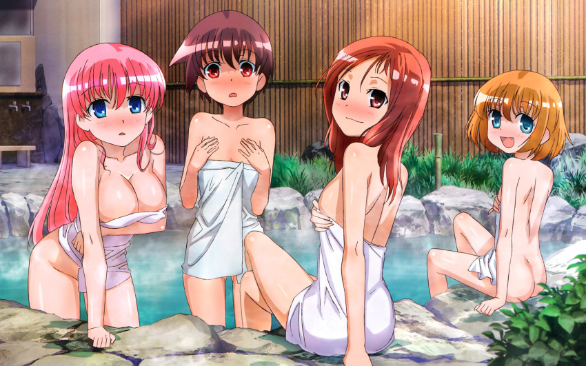 breast_hold cleavage haramura_nodoka kataoka_yuuki miyanaga_saki nude onsen saki takei_hisa towel