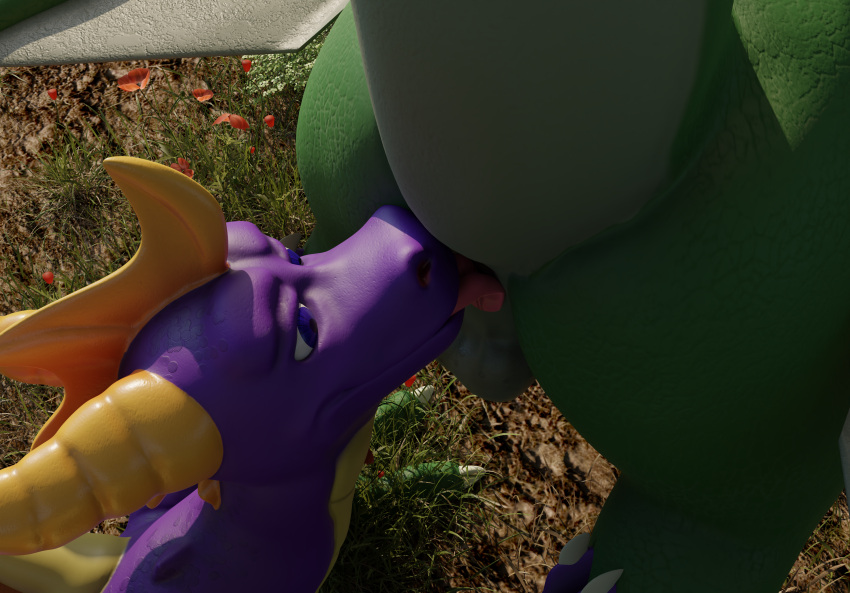 3d_(artwork) absurd_res activision ambiguous_gender anal ass balls digital_media_(artwork) dragon duo enfrair feral feral_on_feral genitals hand_on_leg hi_res huge_filesize looking_at_butt male male/ambiguous oral rimming roxaszy98 sex spyro spyro_the_dragon