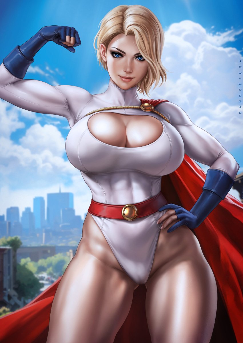 1girls abs absurd_res absurdres arm_up bare_thighs belt biceps big_breasts big_thighs black_eyeliner blonde_hair blue_eyes blue_gloves boob_window breasts busty cape child_bearing_hips city city_background cleavage cleavage_cutout clothed clothed_female clothing cloud clouds dandon_fuga day daylight daytime dc dc_comics eyeliner female female_focus female_only fit fit_female flexing flexing_bicep gloves hand_on_hip hand_on_own_hip high_resolution highleg highleg_leotard highres hips huge_breasts kara_zor-l karen_starr kryptonian large_breasts large_filesize leotard light_skin light_skinned_female lips looking_at_viewer massive_breasts muscular muscular_arms muscular_female one_arm_up posing power_girl red_belt red_cape short_hair sky slim_girl slim_waist smile smile_at_viewer solo solo_female solo_focus standing sunrays superhero superhero_costume superheroine superman_(series) thick_thighs thighs thunder_thighs toned toned_arms toned_body toned_female toned_legs toned_thighs very_high_resolution white_clothes white_clothing white_leotard