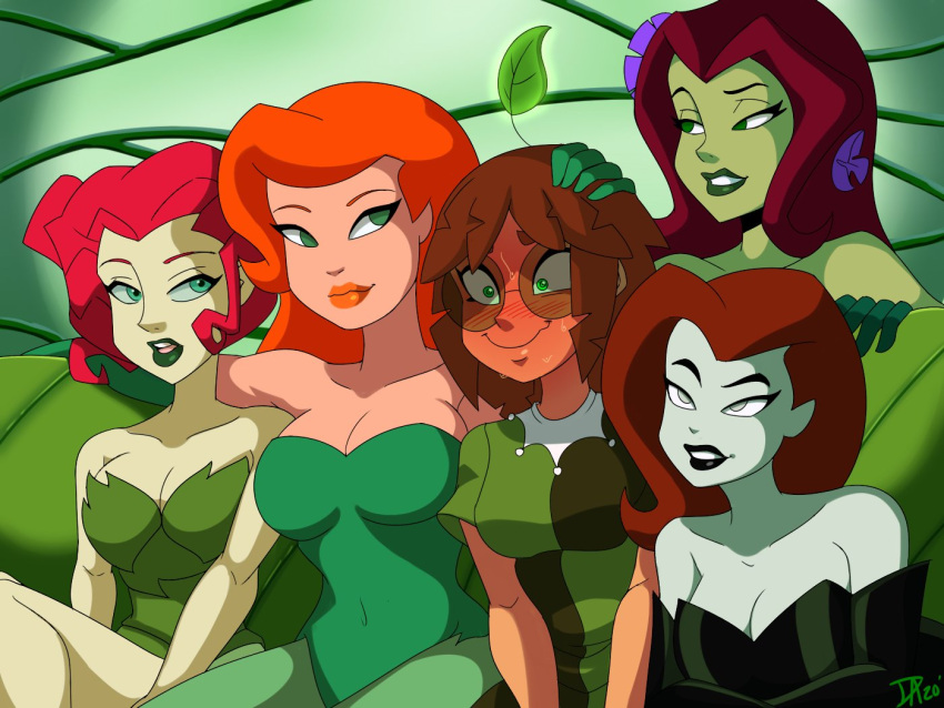 2d 5girls batman:_the_animated_series batman:_the_brave_and_the_bold batman_(series) big_lips black_legwear cleavage crossover dalley_le_alpha dc dc_comics dcau eyeliner female female_only flower flower_in_hair green_eyes green_lipstick green_skin hair hair_ornament hand_on_head happy head_grab lineup lips long_hair makeup multiple_girls nervous nervous_smile pamela_isley poison_ivy poison_ivy_(dcau) poison_ivy_(the_batman) poison_ivy_(the_brave_and_the_bold) red_hair selfcest sitting smile square_crossover sweat teeth the_batman the_new_batman_adventures wet yuri