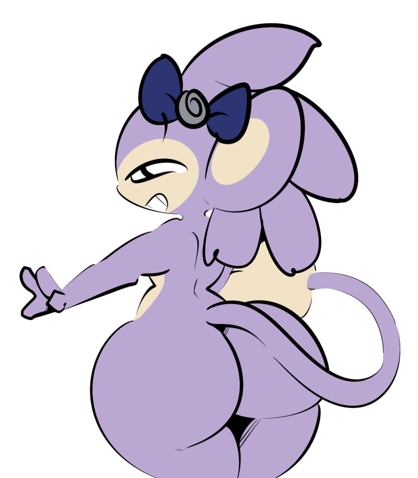 1-upclock accessory aipom annie_(1-upclock) anthro ass big_butt big_ears bow_(feature) bow_ribbon female generation_2_pokemon hair_accessory hair_ribbon hairbow hi_res nintendo nude pokemon pokemon_(species) presenting presenting_hindquarters purple_body ribbons smile smiling_at_viewer solo tail thick_thighs wide_hips