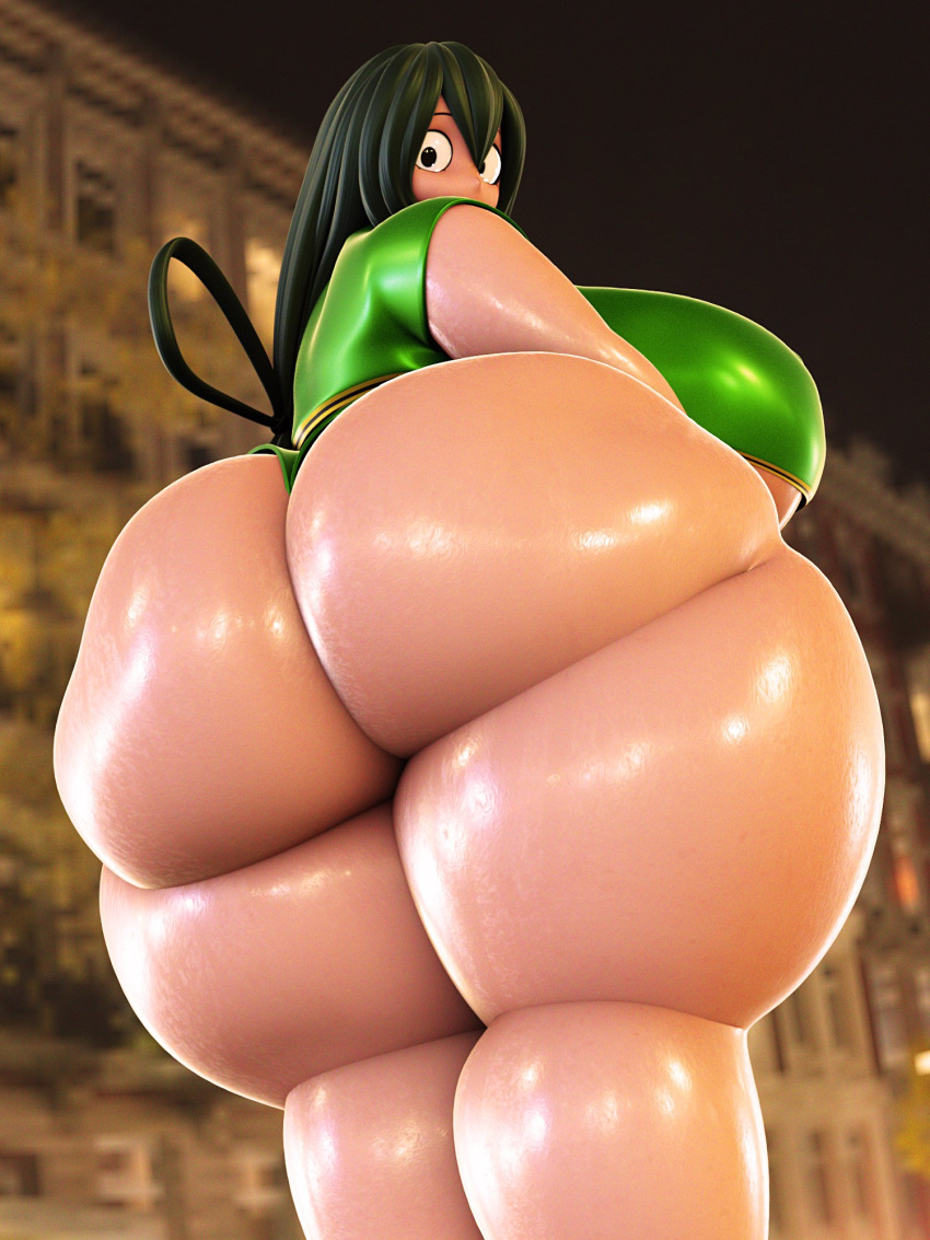 1girls 3d ass asui_tsuyu bbw big_ass bubble_butt busty cghonk crop_top fat fat_ass female female_only huge_ass huge_breasts large_ass large_breasts looking_at_viewer looking_back looking_back_at_viewer my_hero_academia shorts solo thick_ass thick_thighs thunder_thighs tsuyu_asui underboob wide_hips