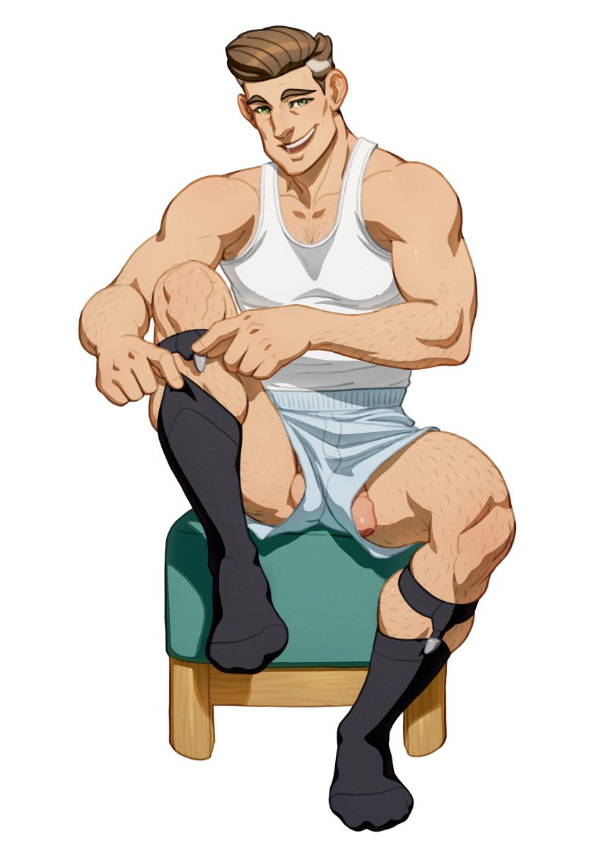 1boy balls big_balls big_penis circumcised father flaccid james_timothy_possible kim_possible male male_only muscles muscular muscular_male penis schizoid sock_garters socks solo spread_legs tank_top underwear