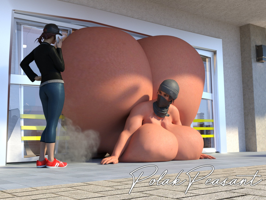 big_breasts breasts female frost_(rainbow_six) giantess gigantic_ass huge_ass huge_breasts hyper hyper_ass mask massive_ass meat_wall_(body_type) mini_giantess polakpeasant rainbow_six rainbow_six_siege stuck stuck_in_door