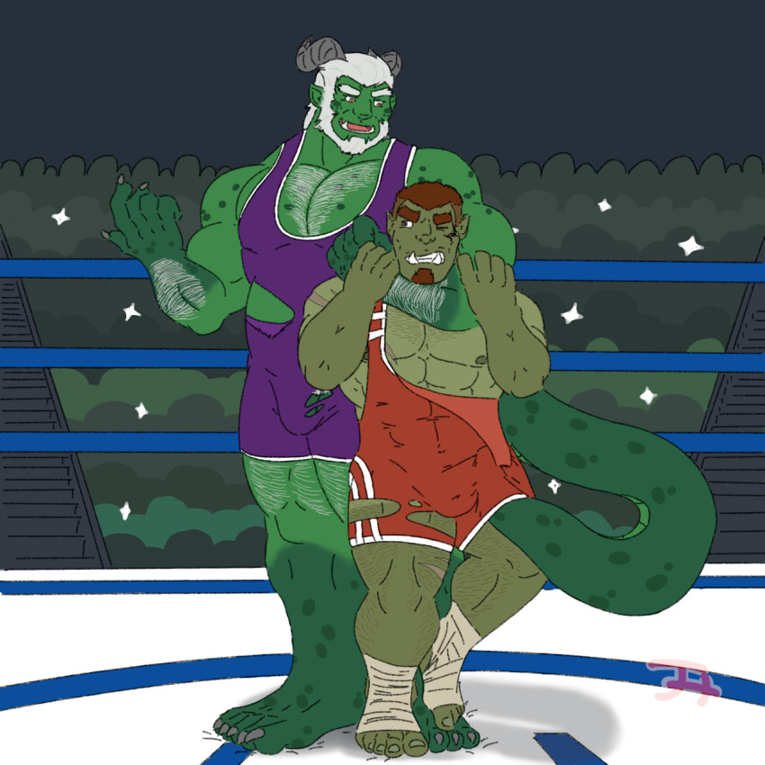 arena bulge chernobog_kuzarnak chokehold clothing crowd defeated degradation dragon fight gay group halforc hi_res humanoid humiliation hybrid jadehusk male male/male male_only orc orc_male public public_humiliation shirt size_difference struggling tank_top topwear torn torn_clothing torn_singlet wrestling