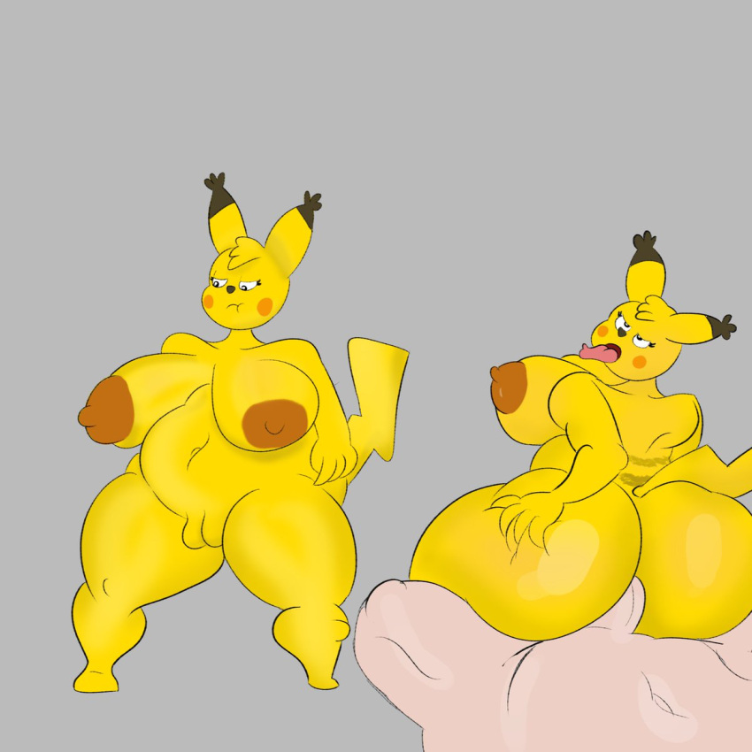 1boy 1girls anthro areolae ass barefoot big_ass big_breasts breasts completely_nude completely_nude_female female full_body furry koringansfw male naked naked_female nipples nude nude_female penis pikachu pokemon pokemon_(species) pussy sex