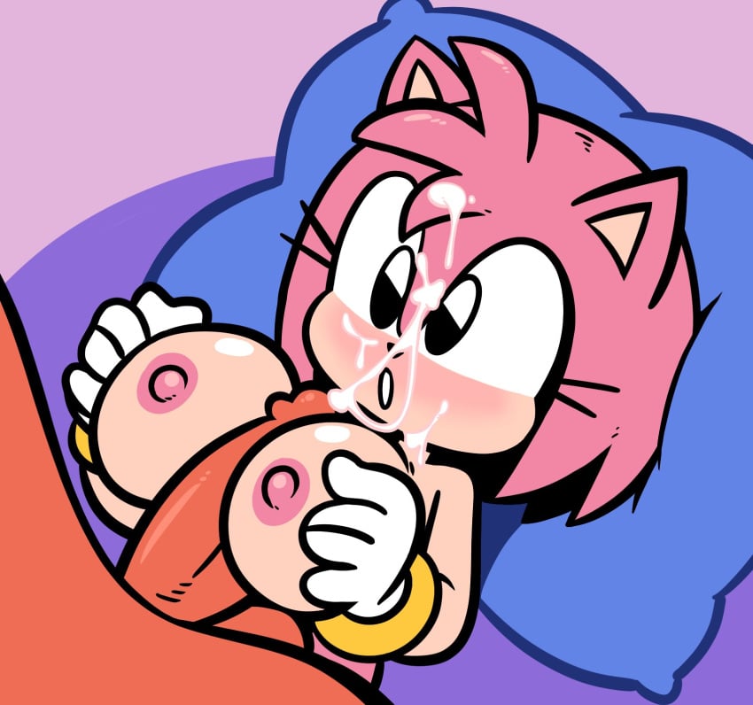 1boy 1girls :o amy_rose anthro anthro_focus areola areolae balls bed between_breasts big_breasts black_eyes blush bracelet breast_squeeze breasts countershade_face countershade_torso countershading cum cum_on_face ejaculation eulipotyphlan eyelashes faceless_male facial female female_anthro female_focus female_on_human furry gloves hair handwear head_on_pillow hedgehog human human_on_anthro interspecies jewelry large_breasts lying male male/female male_human male_human/female_anthro male_on_anthro male_on_top mammal multicolored_body multicolored_face multicolored_skin nipples nude on_back on_bed open_mouth outercourse paizuri partial_male penis penis_between_breasts pillow pink_body pink_hair pink_skin sega short_hair sonic_(series) sonic_the_hedgehog_(series) straight tan_body tan_countershading tan_skin testicles titfuck titjob two_tone_body two_tone_face two_tone_skin white_gloves white_handwear yopy