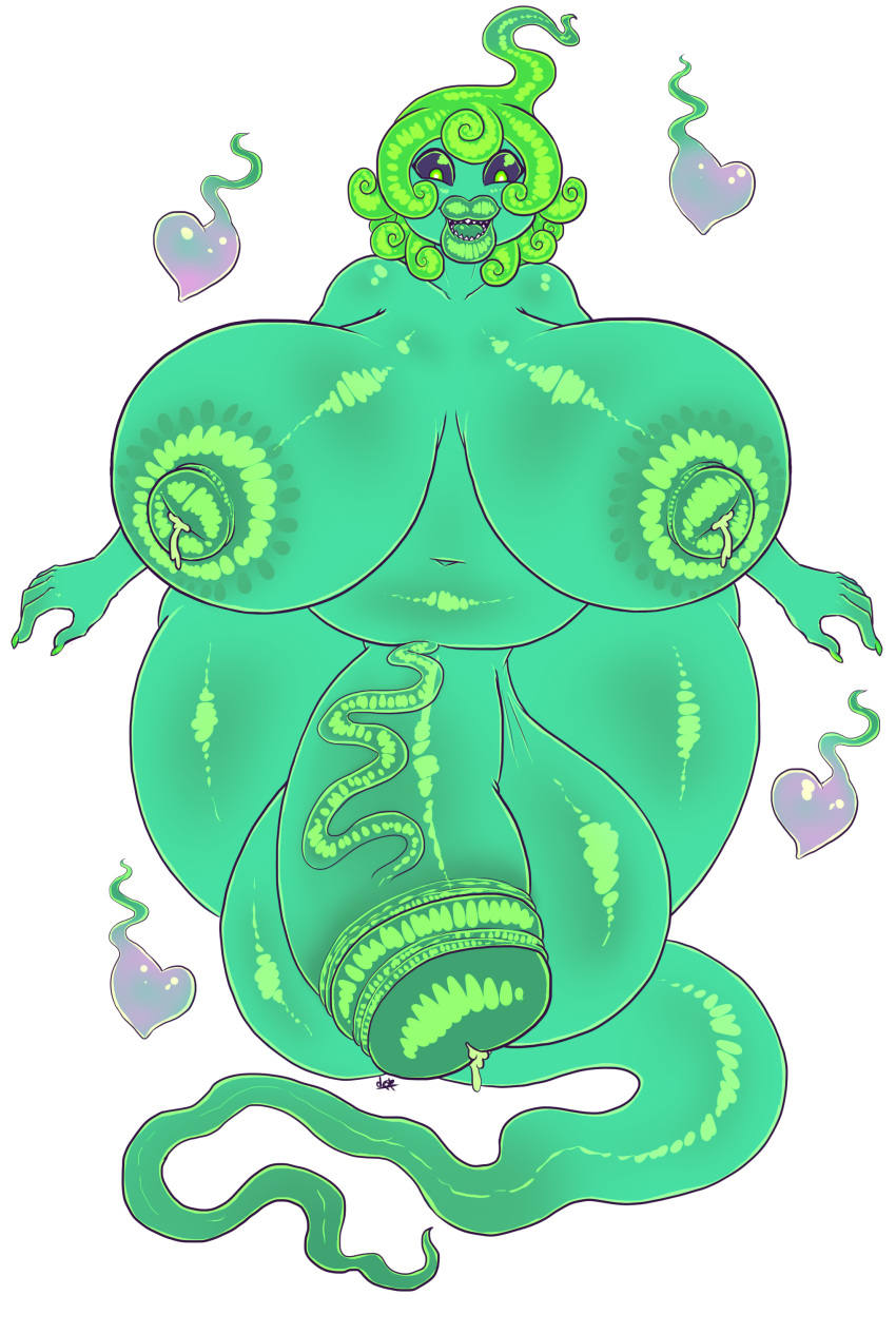 absurd_res balls belly big_balls big_belly big_breasts big_penis breasts desbjust etheryss_(desbjust) genitals ghost green_body green_eyes green_hair gynomorph hair heart hi_res huge_balls huge_breasts huge_cock humanoid hyper hyper_balls hyper_breasts hyper_genitalia hyper_penis intersex leaking_penis lips navel nipples penis sharp_teeth solo spirit teeth thick_lips thick_thighs