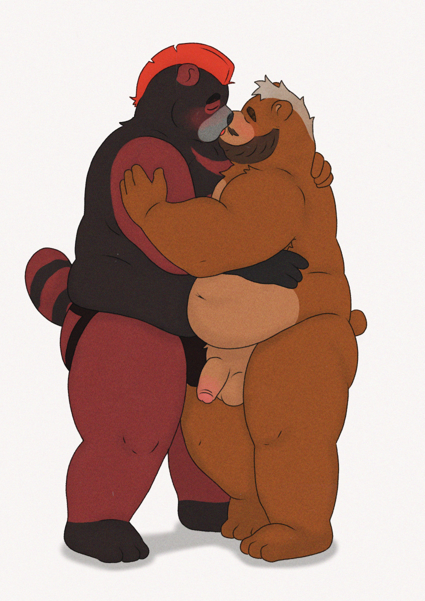 absurd_res anthro bear beard belly chubby_male clothing duo embrace facial_hair genitals hi_res hug inkyflush jockstrap kiss_on_lips kissing male male/male mammal overweight overweight_anthro overweight_male penis punk_hair slightly_chubby underwear