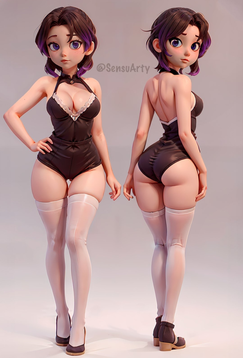 1girls 3d ai_generated demon_slayer female female_only kimetsu_no_yaiba kochou_shinobu pale-skinned_female pale_skin sensuarty shinobu_(demon_slayer) short_hair solo tagme thick_thighs wide_hips