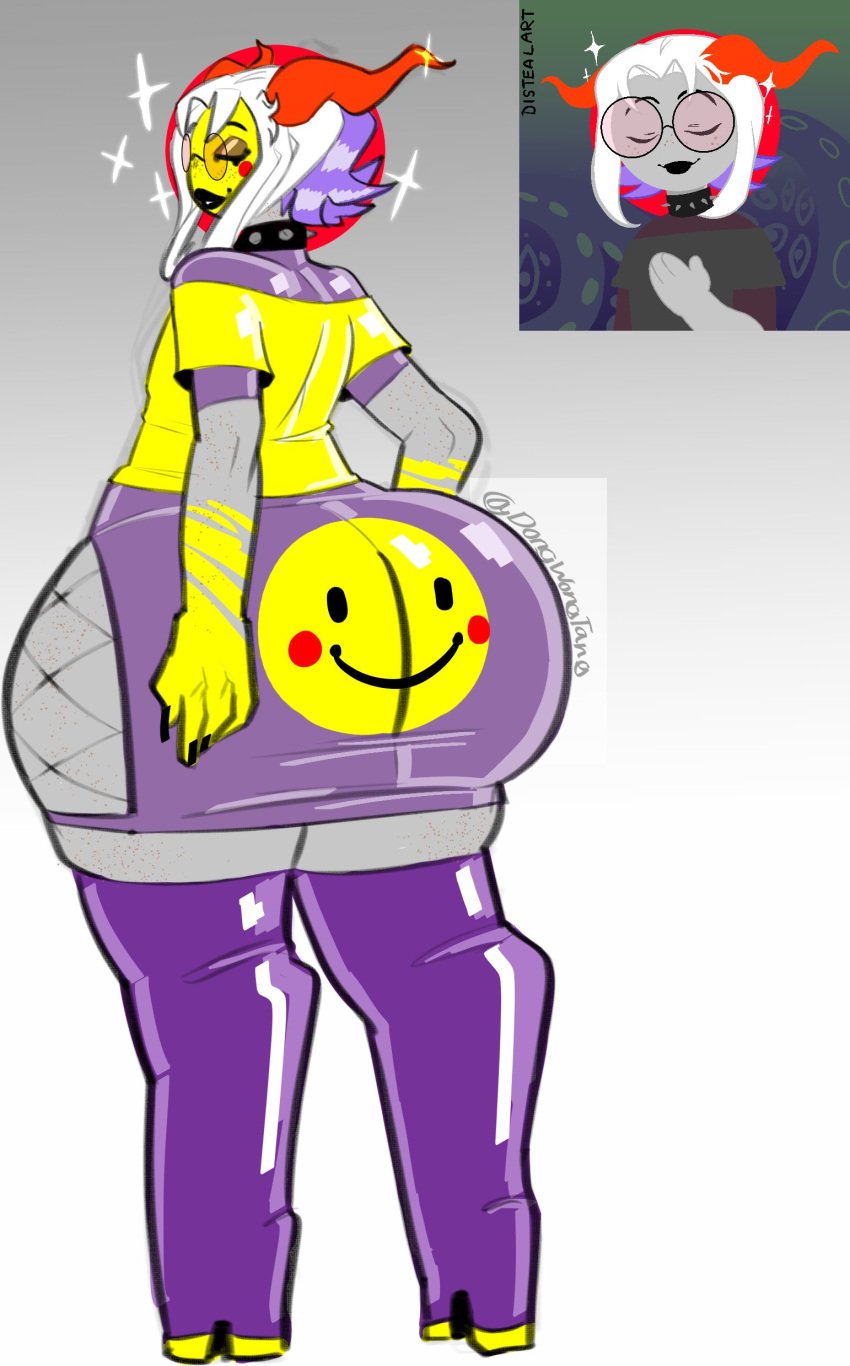 2021 ambiguous_gender ass big_ass bottom_heavy dongwongtang duck_(dongwongtang) fantroll fat_ass fully_clothed homestuck horns huge_ass large_ass looking_back oc original original_character smiley_face sparkles spiked_collar troll wide_hips