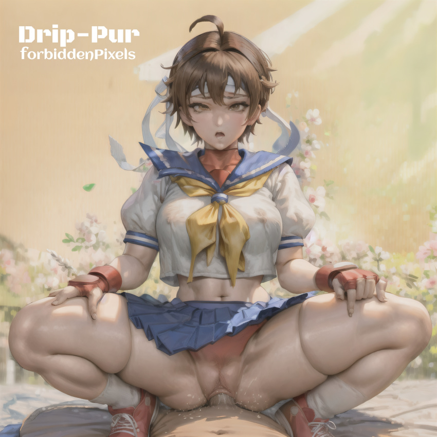 ai_generated cowgirl_position drip_pur penis pov pussy sakura_kasugano sex squatting street_fighter tagme thick_thighs