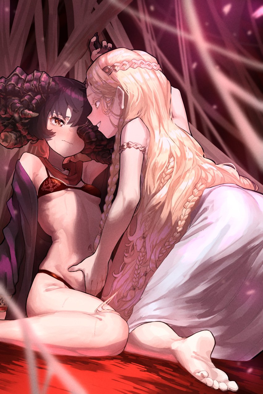 1boy 1girls bikini blonde_hair canon_couple clitoral_stimulation ekrea_jan elden_ring female femboy femboy_on_female fingering fromsoftware half-brothers imminent_sex incest miquella mohg_lord_of_blood rubbing_pussy rule_63