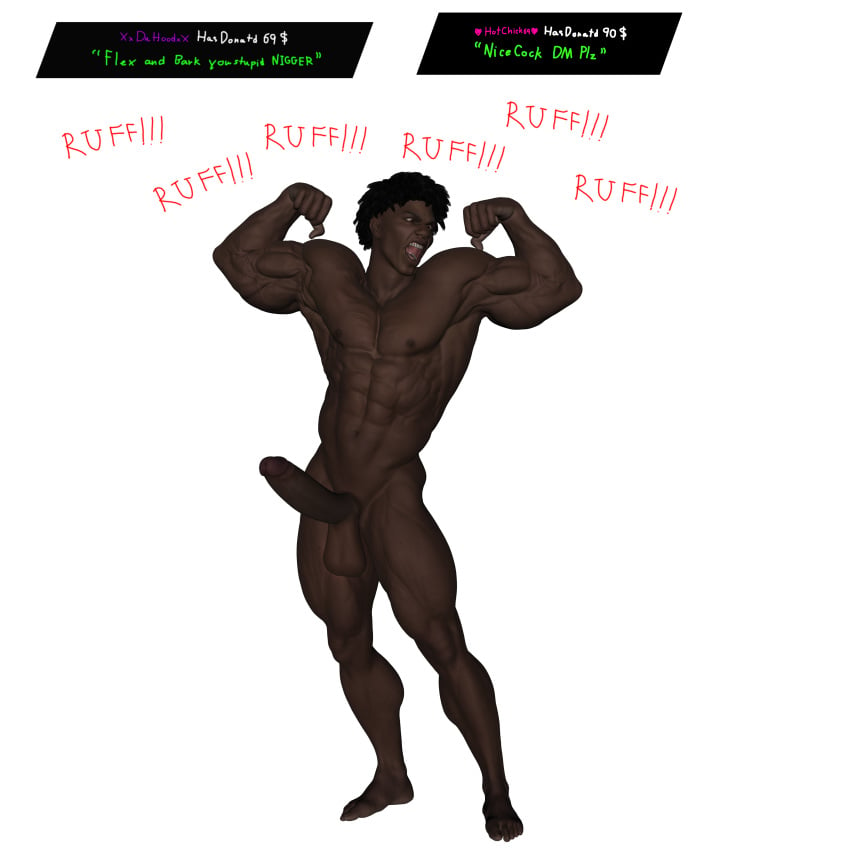 1boy barking dark-skinned_male dark_skin ishowspeed male_focus muscular muscular_male naked nude penis racism slur solo solo_male streaming the_n_word twitch