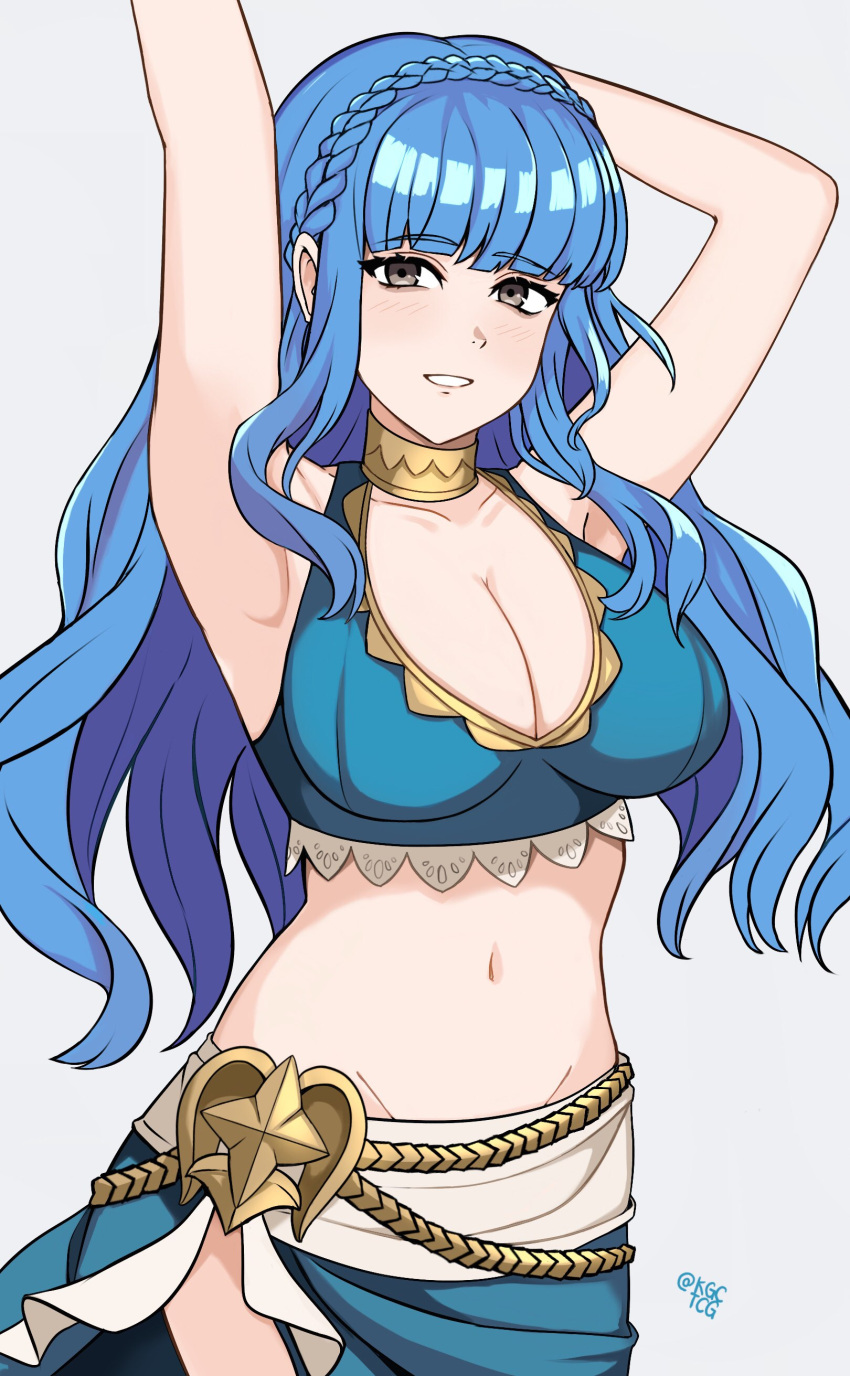 alternate_costume alternate_hairstyle bangs bikini blue_bikini blue_hair blue_swimsuit breasts female female_only fire_emblem fire_emblem:_three_houses fire_emblem_heroes fire_emblem_warriors:_three_hopes kgctcg long_hair marianne_von_edmund nintendo official_alternate_costume official_alternate_hairstyle solo swimsuit