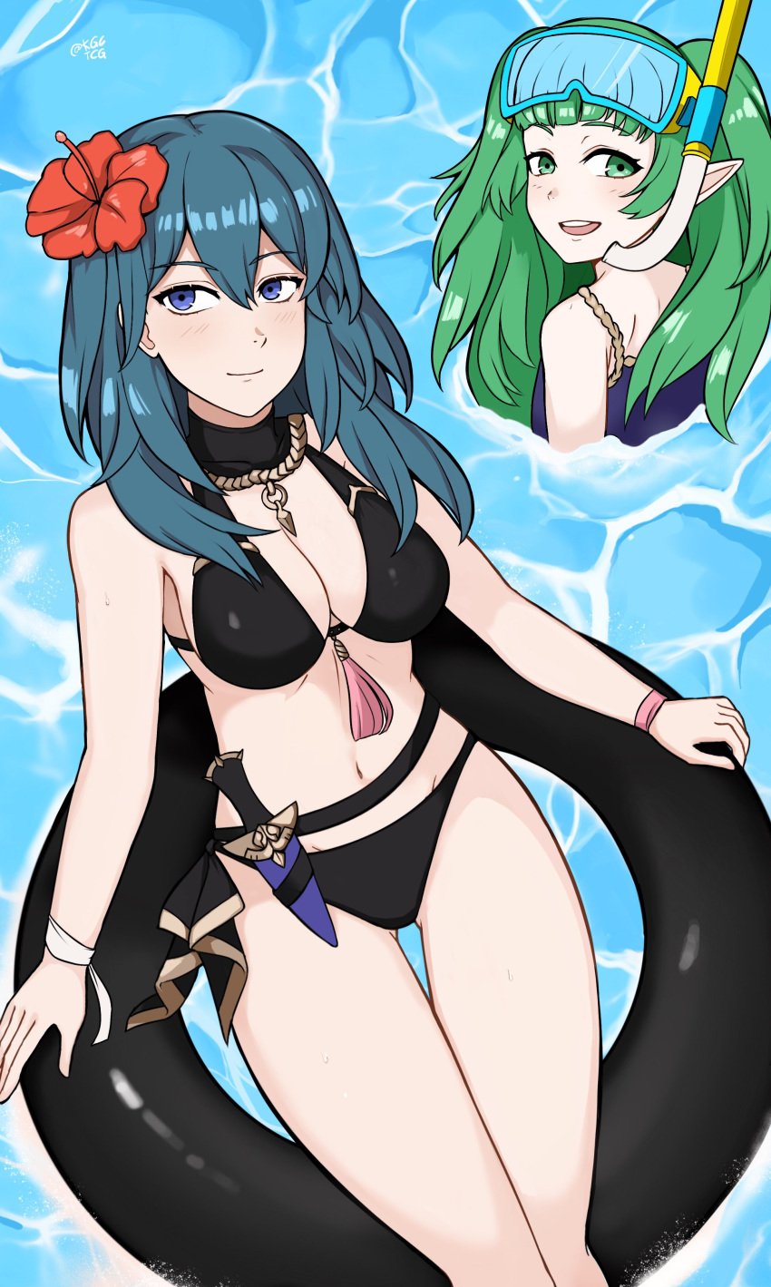 2girls alternate_costume bikini black_bikini black_swimsuit blue_swimsuit breasts byleth_(fire_emblem) byleth_(fire_emblem)_(female) byleth_(summer)_(fire_emblem)_(female) female female_only fire_emblem fire_emblem:_three_houses fire_emblem_heroes kgctcg multiple_girls nintendo official_alternate_costume sothis_(fire_emblem) swimsuit