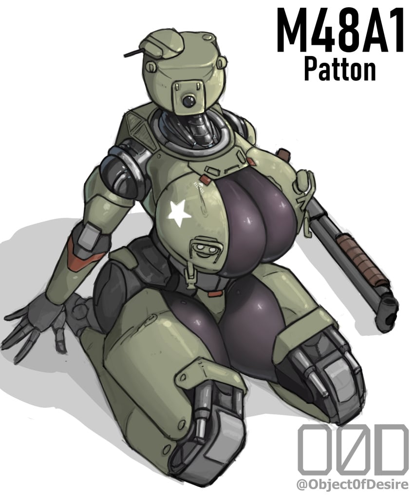 1girls 2023 2d 2d_(artwork) big_breasts big_thighs breasts cleavage covered_nipples female female_focus female_only gun gun_arm hi_res highres large_breasts large_thighs living_machine living_tank mechanical mechanical_arm objectofdesire on_knees one_eye original original_character robot robot_girl robot_joints simple_background solo solo_female solo_focus tank tankmorph thick_thighs thighs white_background