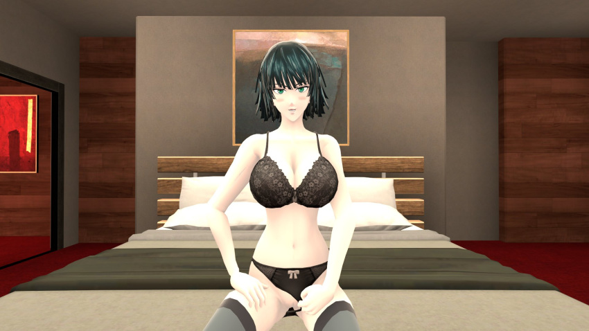 1girls 3d 3d_(artwork) bra breasts dark_green_hair fubuki_(one-punch_man) green_eyes green_hair huge_breasts looking_at_viewer one-punch_man panties sharkzero short_hair staring staring_at_viewer underwear vagina