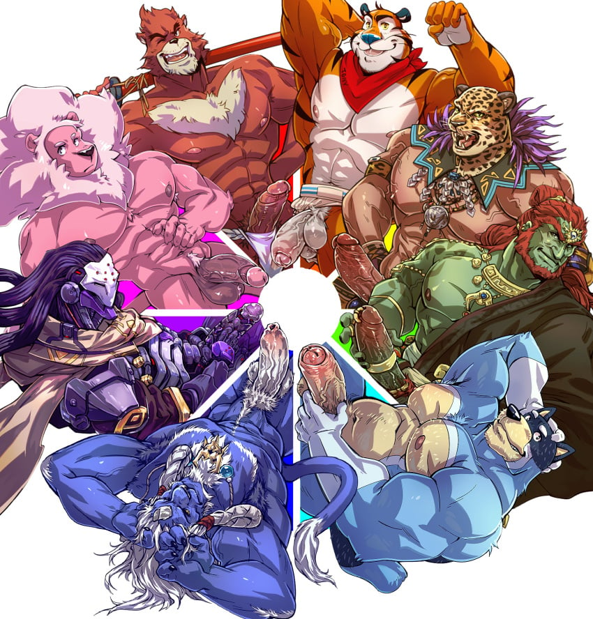 anthro australian_cattle_dog balls bandit_heeler bear bluey_(series) boner canid canine canis cartoon_network cattledog color_wheel_challenge dog erection felid final_fantasy final_fantasy_x frosted_flakes ganondorf gay genitals group herding_dog hi_res kellogg's kimahri king_(tekken) kumammoto_(artist) kumatetsu lion lion_(steven_universe) male male_only mammal mascot nintendo nipples overwatch overwatch_2 pantherine pastoral_dog pecs penis pubes ramattra ronso square_enix steven_universe tekken the_boy_and_the_beast the_legend_of_zelda tiger tony_the_tiger vein veiny_penis yaoi