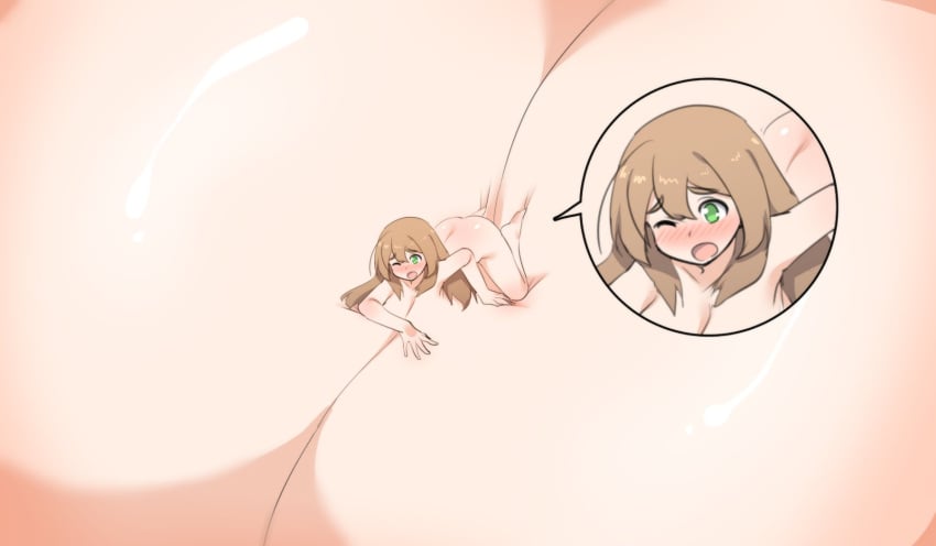 blush breast_expansion breast_rest breasts_bigger_than_body breasts_out_of_frame brown_hair colossal_breasts hyper_breasts kaz_(shade) multiple_views self_lying sequence shocked_expression sweatdrop