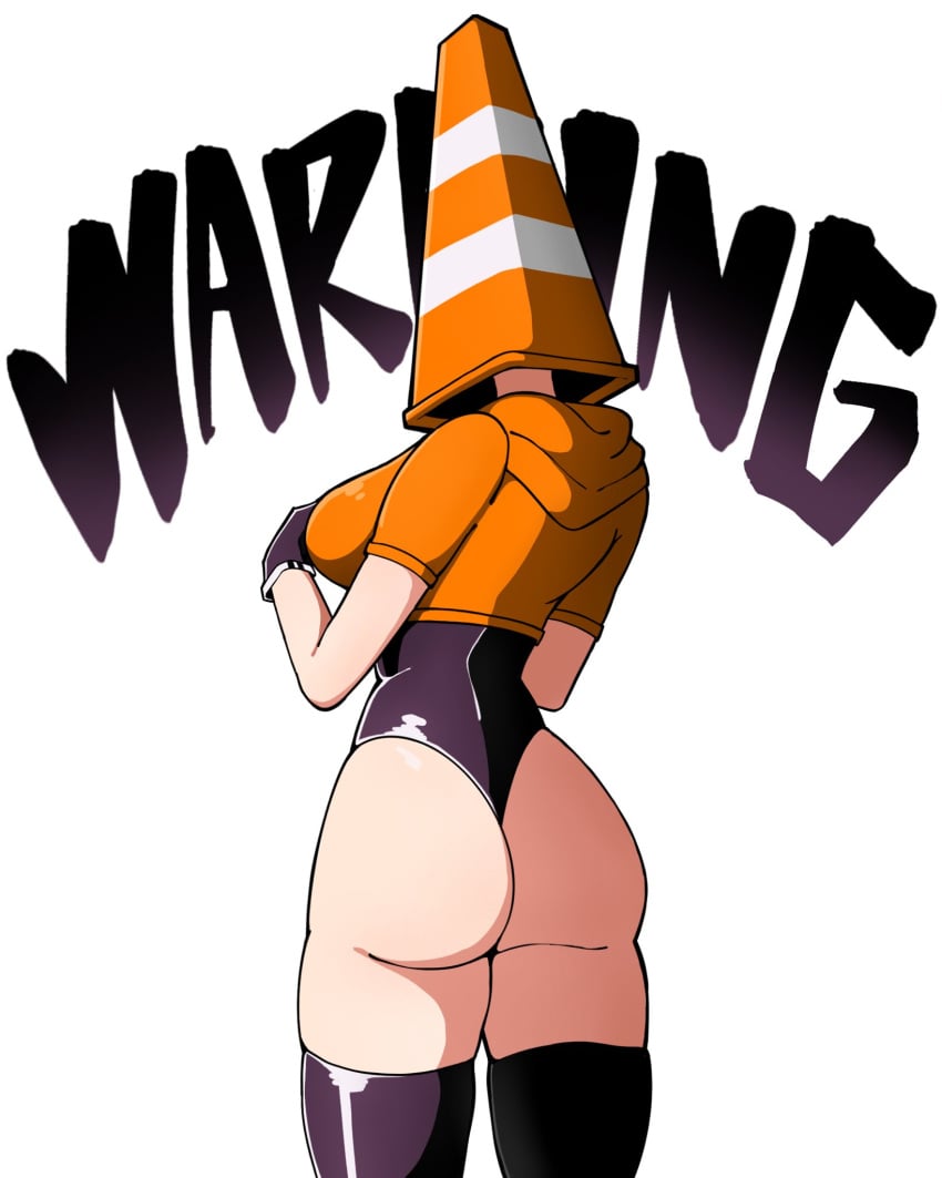 anthro chafa_8 cone cone_hat covered_face face_covered female gloves hood hood_down hoodie leotard oc orange_clothing original original_character presenting presenting_ass presenting_hindquarters solo solo_female thighhighs traffic_cone