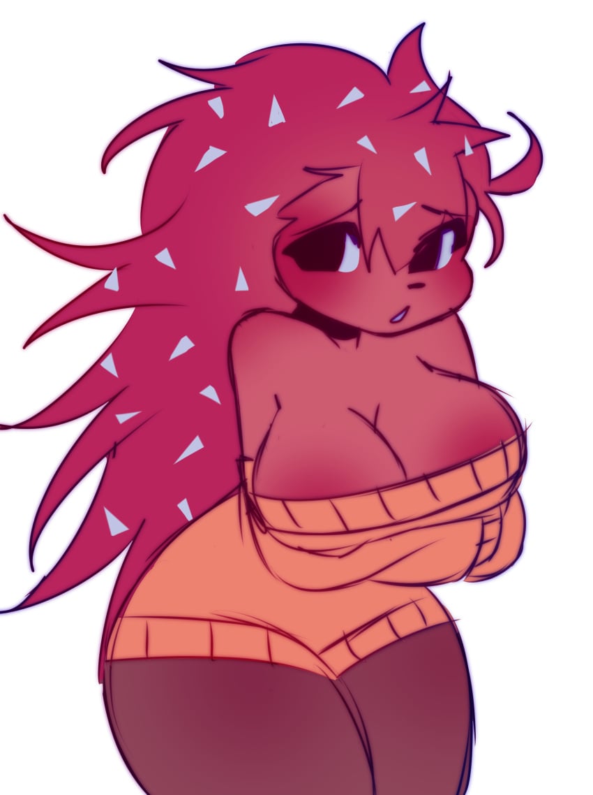 anthro anthro_only arms_crossed black_eyes boobs breasts clothed clothing female female_focus female_only flaky_(htf) happy_tree_friends long_hair nnenyov porcupine red_hair simple_background solo solo_female solo_focus standing sweater tagme white_background