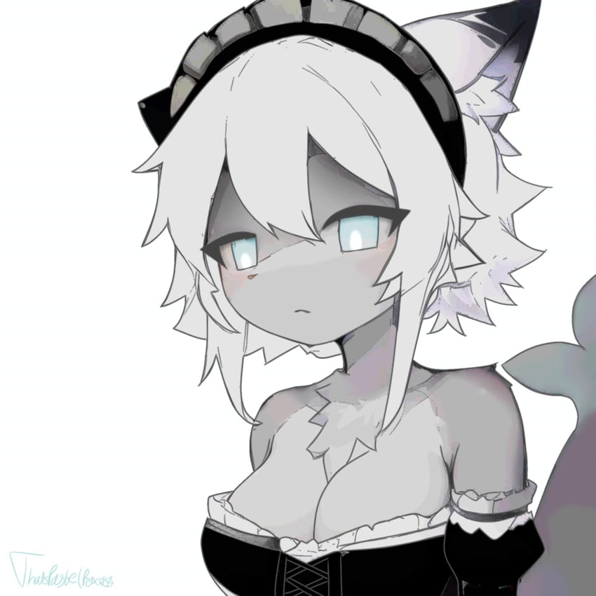 blush cute digital_drawing_(artwork) female furry furry_female furry_only grey_body grey_fur hi_res kaiju_paradise maid maid_uniform roblox roblox_game shark shark_girl shark_tail shork_(kaiju_paradise) shorks_(kaiju_paradise) thatpastelfoxxo