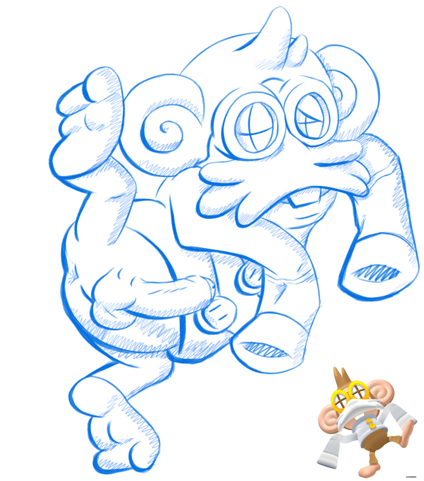 anthro balls bob-jiggles clothing digital_media_(artwork) doctor erection eyewear fur furry goggles hi_res humanoid_penis male male_only mammal monkey penis primate sketch solo super_monkey_ball video_games