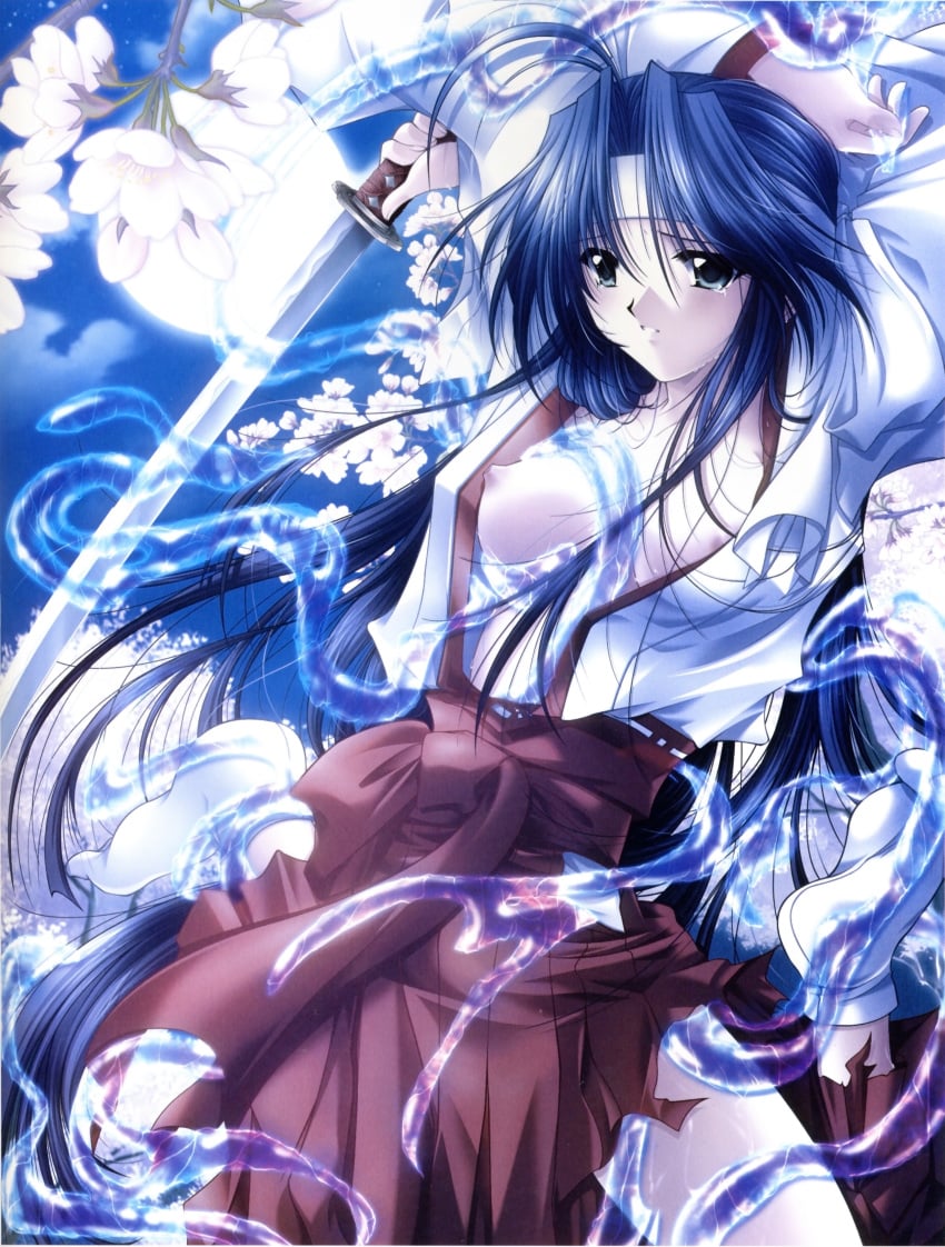 amagani_kana ambiguous_penetration covered_penetration dress hakama implied_penetration implied_sex miko nipples open_clothes open_shirt oppai sex_under_clothes sex_under_dress shirt sword tentacle tentacle_under_dress tentacles_under_clothes weapon yamamoto_kazue