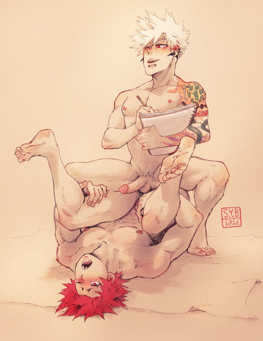 2boys anal anal_sex eijirou_kirishima erection gay katsuki_bakugou male male/male male_only my_hero_academia syblatortue tattoo tattoos yaoi