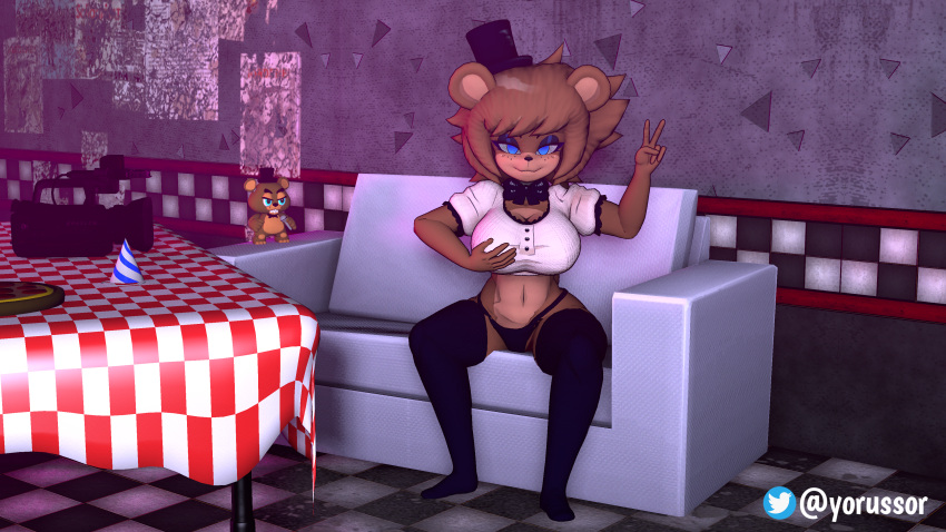 1girls 3d animal_girl anthro ass big_ass big_breasts bra breasts brown_fur cally3d camera casting casting_room clazzey clothing cryptiacurves curvy fazclaire's_nightclub female female_only five_nights_at_freddy's fnaf freddy_(fnaf) fredina's_nightclub fredina_(cally3d) frenni_(cryptia) frenni_fazclaire fur furry panties pizza scottgames solo tail thighhighs wide_hips yorussor